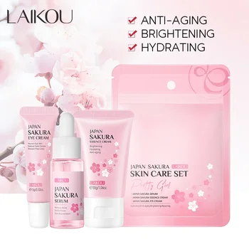 LAIKOU Sakura Hydrating Brightening Moisturizing Skin Care Serum Eye Cream Face Cream 3 Piece Set Skin Care Product