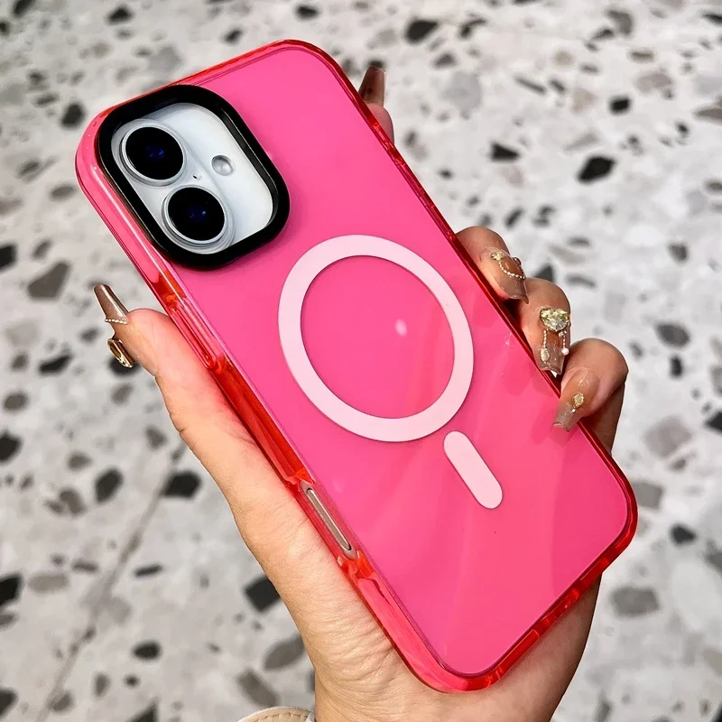 Vibrant Neon Transparent Crystal Phone Case with Magnetic Protector Cover