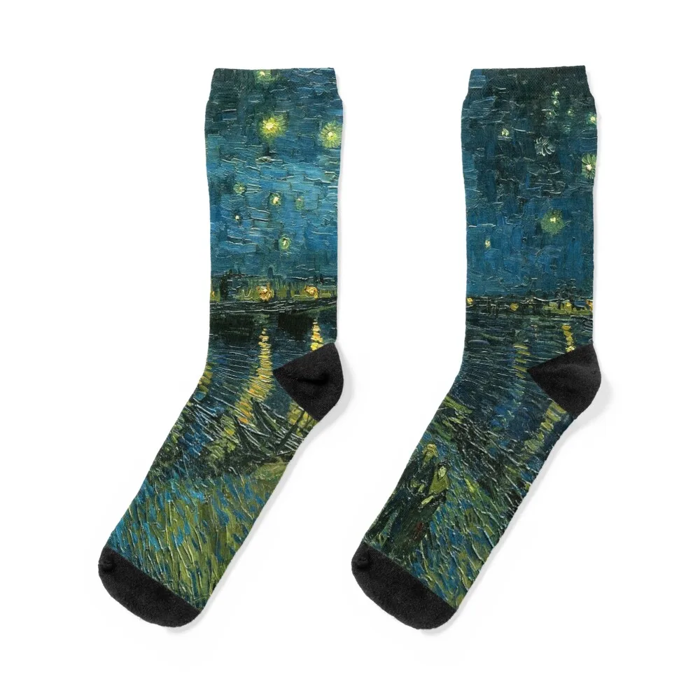 Starry Night over the Rhone by Vincent van Gogh Painting Socks christmas gifts Compression stockings Socks Female Men's b6 starry night bullet dotted journal vincent van gogh bujo 160gsm hard cover notebook