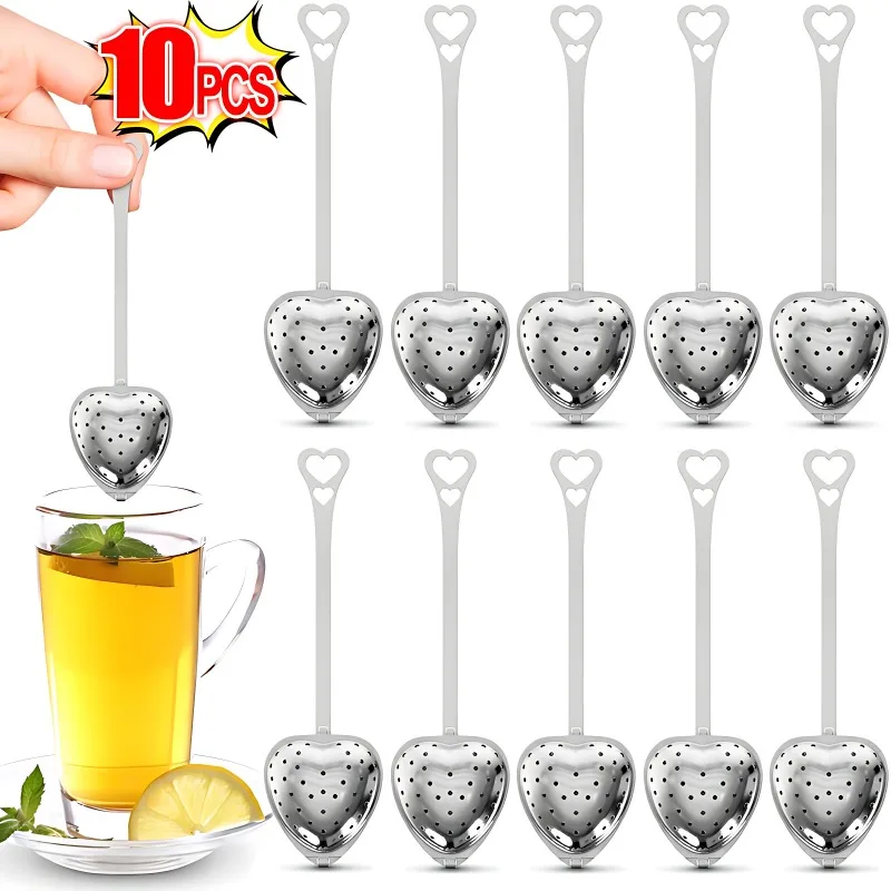 10/1pc Handle Heart-shaped Tea Filter Stainless Steel Mesh Heart Shaped Tea Strainer Spoon Infuser Spoon Kitchen Accessories