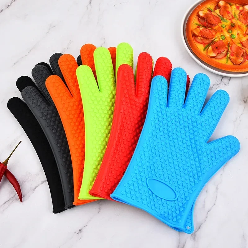 Silicone Oven Mitt Oven Gloves Heat Resistant Gloves Full Finger Hand Wrist Protection Silicone Heat Resistant Mitts New