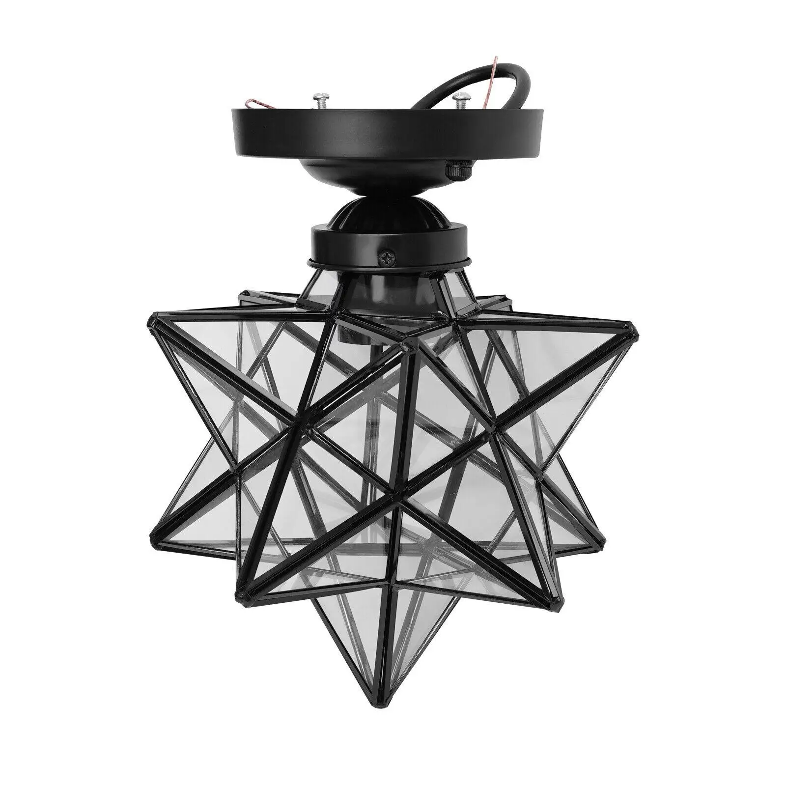 

Moravian Star Shape Starlight Ceiling Light Flush Mount Clear Glass Shade Chandeliers Modern Metal Dining Rooms Bedrooms Pendant