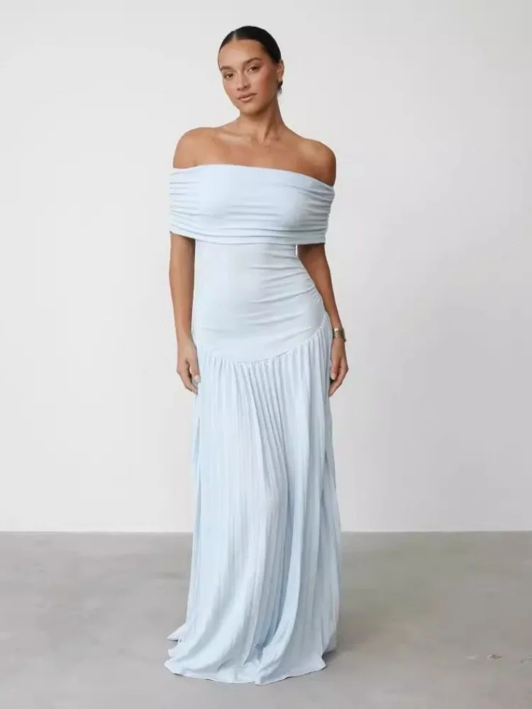 Wmstar Dress Women Wholesale The New Versatile One Shoulder Elegant Sexy Pleated French Beauty Spring Summer Autumn Winter