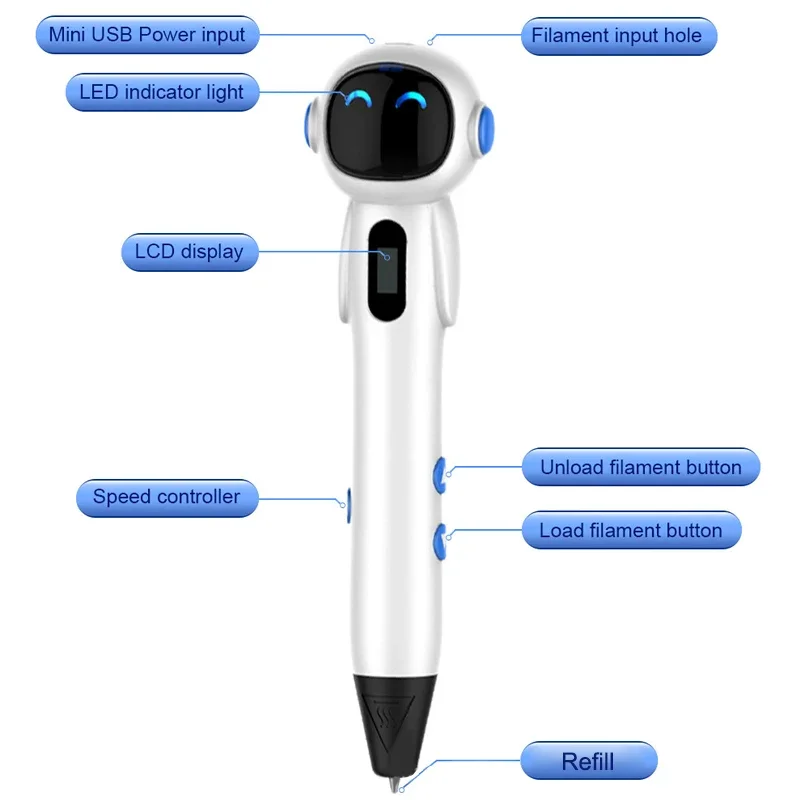 Wireless Spaceman 3D Printing Pen for Children Low Temperature 3D Drawing Pen with PCL Filament Toys for Kids DIY New Year Gift