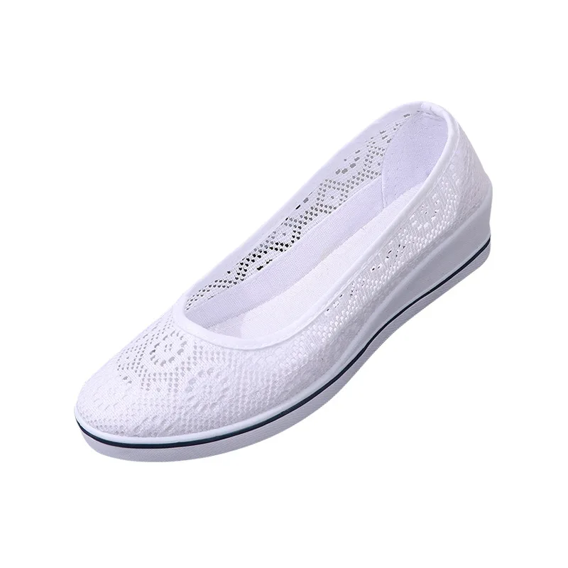 White Lace Hollow Breathable Little White Shoes Flat Mid Wedge Heel Women's Summer Beauty Shoes Size 34-41 White Sneakers Women 2