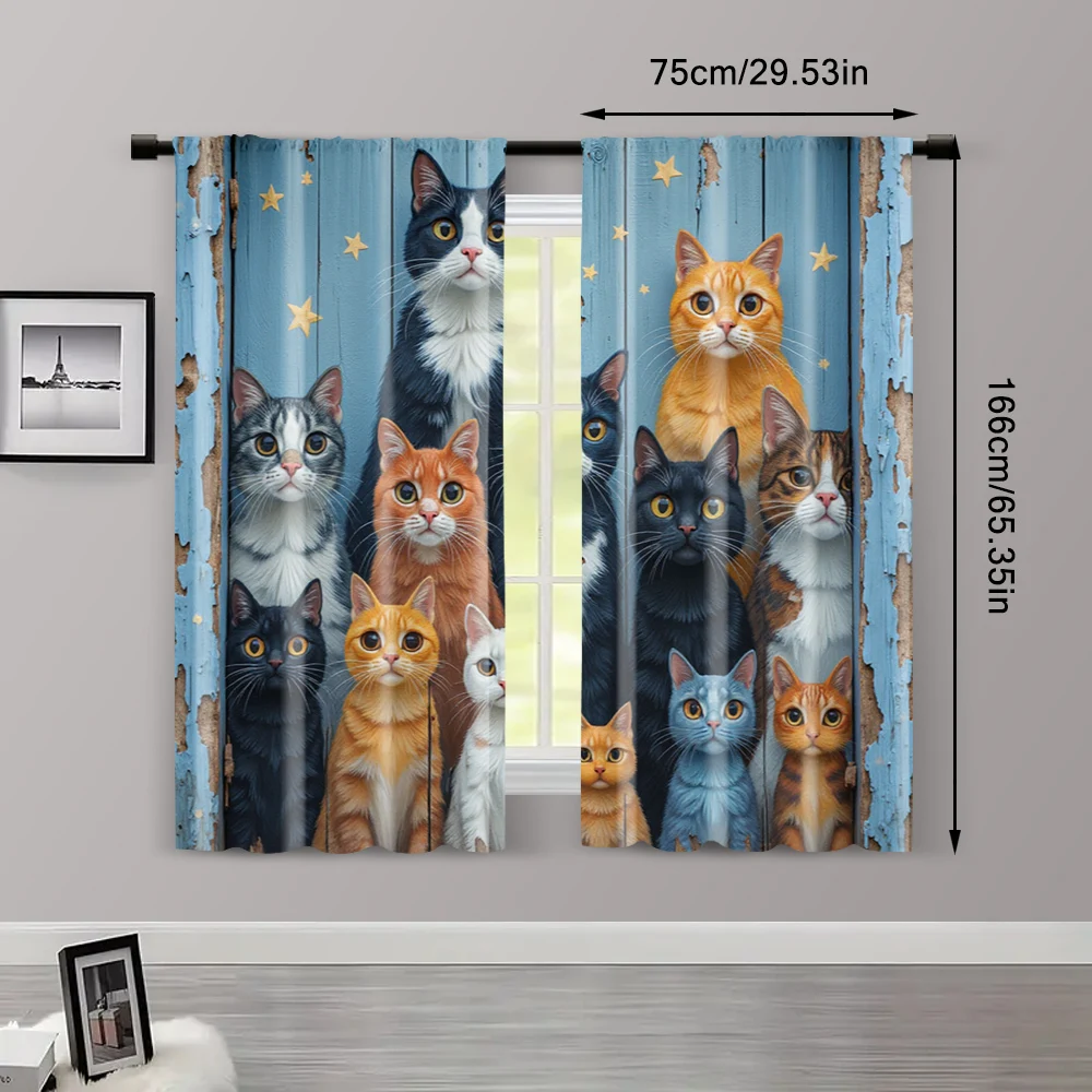 2pcs, Curtains&Drapes 2D print Whimsical Cat Machine Washable Polyester (without rod) Decorations Clearance Ldeal for Bedroom, 3