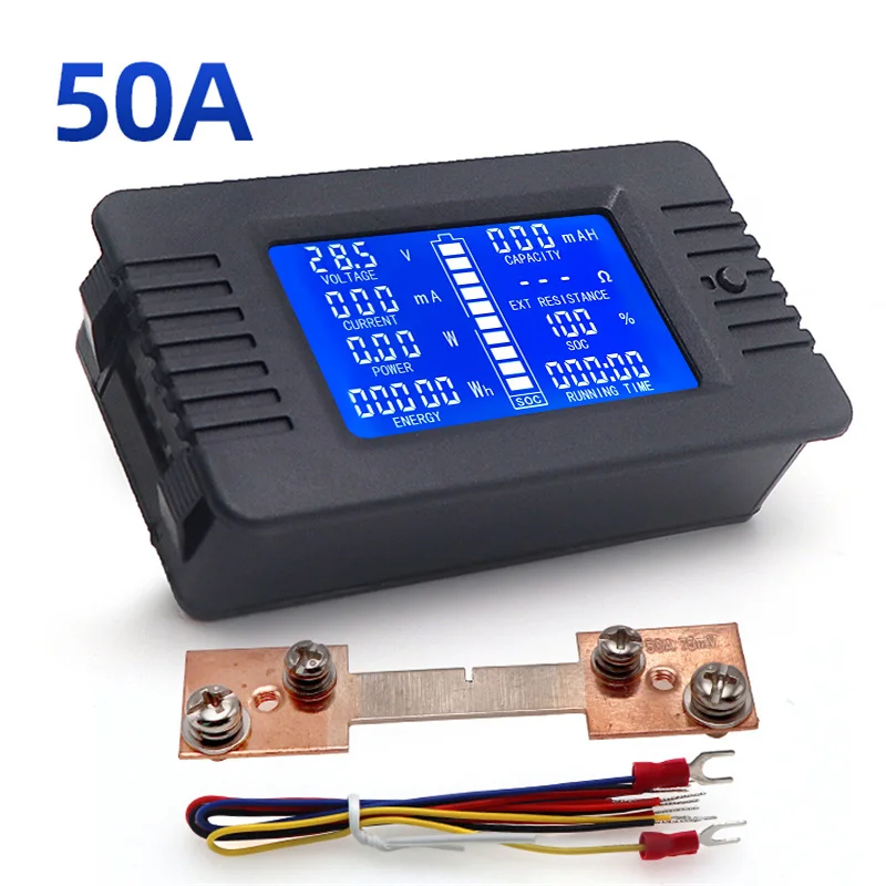 

PZEM-015 50A Battery Capacity Tester 18650 Resistance Indicator Electricity Voltage Current Energy Amp LCD Voltmeter