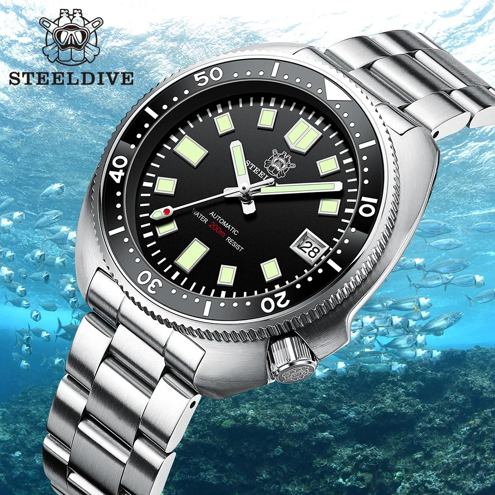 Sd1970 Steeldive Marca 200M Vetro Zaffiro Impermeabile 44Mm Orologio Da Immersione Nh35 Da Uomo Con Lunetta In Ceramica