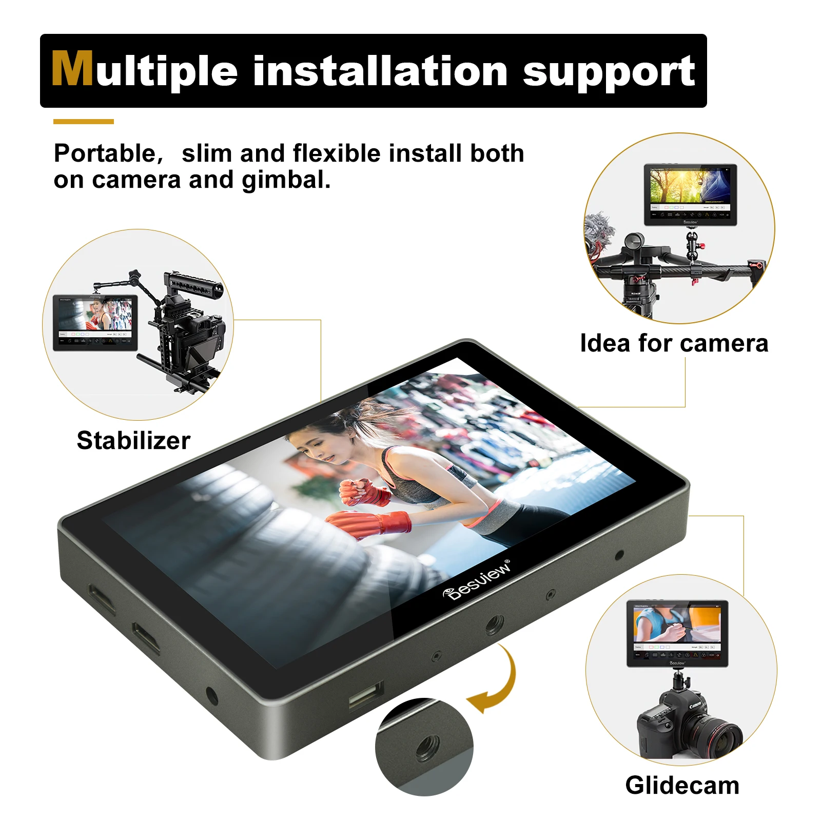 Desview Camera Field Monitor R7II/R7SII 7inch Touch Screen 2600nits 4K HDMI & 3G-SDI 3D LUT All Waveform for DSLR Camera Monitor