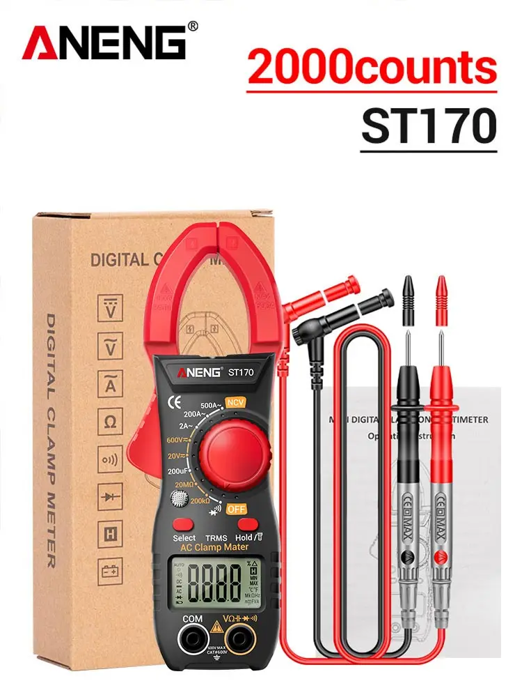 מונה קלמפ ANENG ST170 מולטימטר דיגיטלי מולטימטר מונה מתח חשמלי ערכת בדיקת עמידות אמפר כלי קיבולת