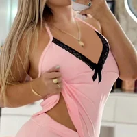 Sexy Lingerie Bow Color Matching Suspenders Two Piece Set Pajamas - Image 4