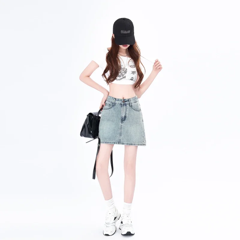 

Женская джинсовая юбка с завышенной талией, трехбортная ковбойская короткая юбка, Женская свободная трапециевидная облегающая юбка на лето