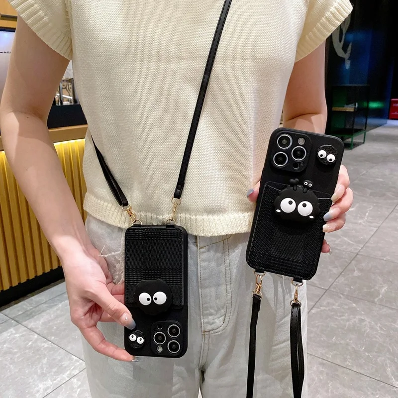Crossbody Lanyard Cartoon Black Card Bag Phone Case