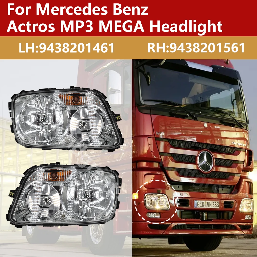 

24v For Mercedes Benz Actros MP3 MEGA Headlight European Truck Parts Head Lamp 9438201461 9438201561 9438201661 9438201761