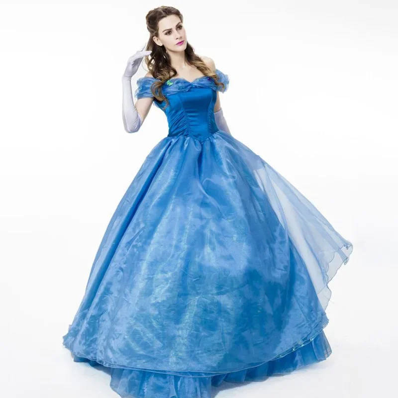 

Adult Women Cinderella Costumes Cosplay Blue Princess Dresses Halloween Ball Gown Princess Clothing Carnival Role Playing Dress