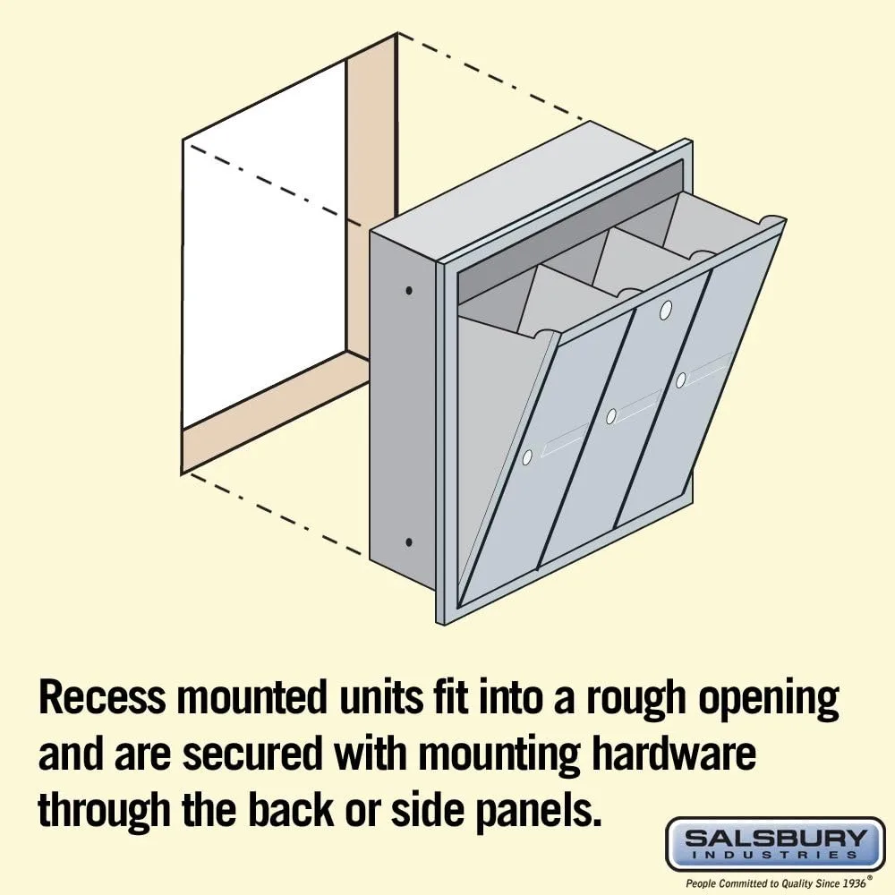 3503ARU Recessed Mounted Vertical Mailbox with 3 Doors and USPS Access, Aluminum