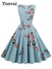 112749-73cf02.jpg Tonval élégant années 50 Robe rétro vêtements Pinup été Robe florale col rond sans manches femmes coton Vintage imprimé robes