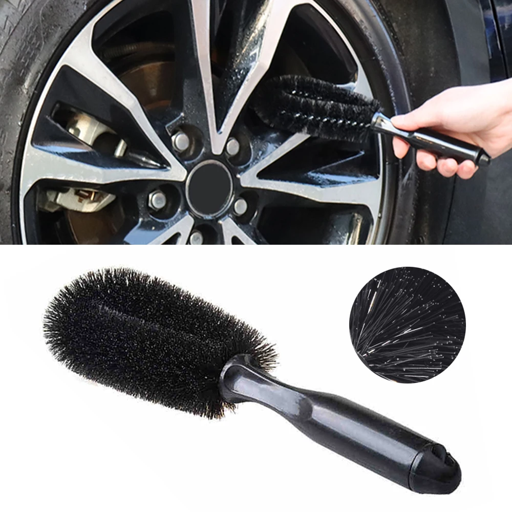 Outil de brosse de lavage de roue de voiture, nettoyeur à poils souples,  noir, facile à