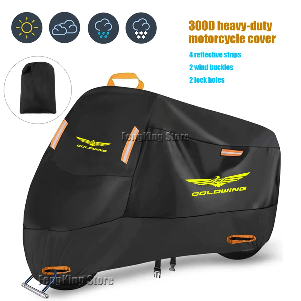 Housse De Moto Pour GL1800 Goldwing 2002-2024 - Tissu Oxford Résistant Pluie, UV Et Vent - Avec Sac De Rangement Et Antivol Roue