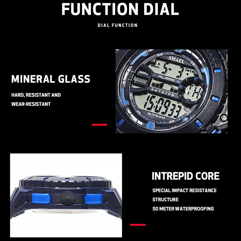 SMAEL Outdoor Leisure Digital Watch Fashion Men's Sports Watches LED  Display Army Military Wristwatches Male
