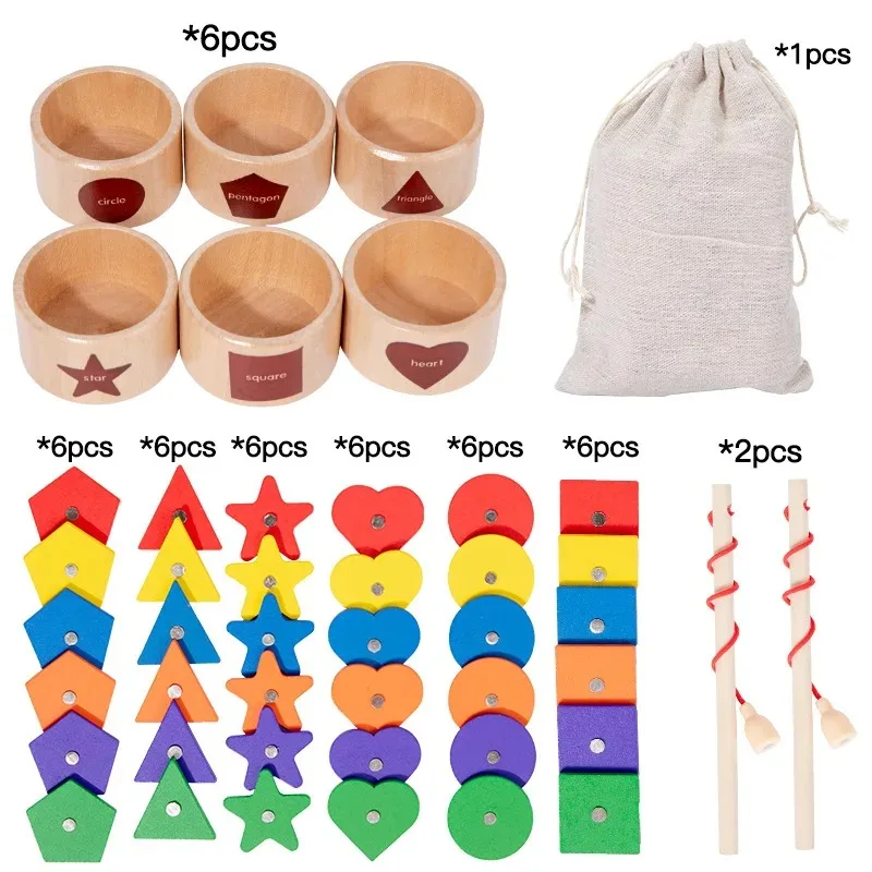 Children's Wooden Magnetic Color Shape Classification Cup Geometric Cognition Fishing Game Early Education Educational Toys 6