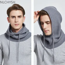 Unisex Knit Scarf Hood Hat Winter Women Cashmere Beanie Bonnet Lady Wool Neck&Face Protect Balaclava Skullies Men Hooded