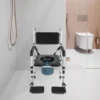 Shower Chair Rolling Commode Seat for Toilet with Arms, Adjustable Height Folding Bath Wheelchair for Elderly, Disabled, Injured 4