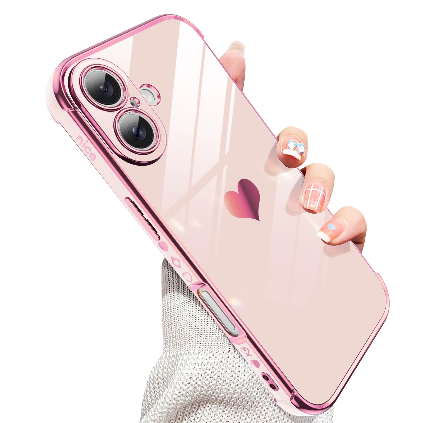 Phone Case for iPhone 16/16 Plus/16 Pro/16 Pro Max &ndash; Shockproof Soft TPU Heart Pattern with 2 Tempered Glass Screen Protectors,