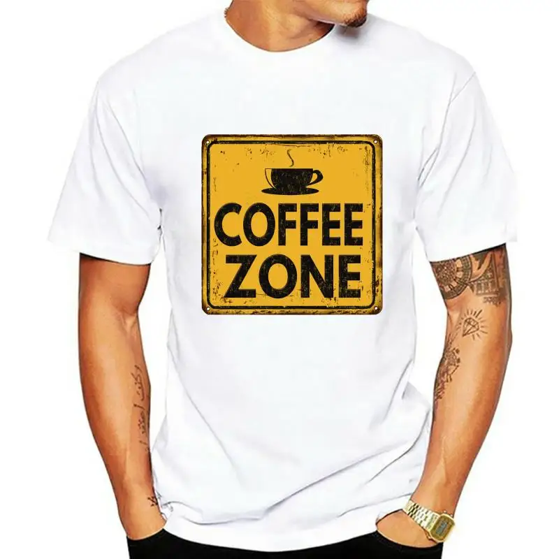 2023 Nuove Magliette Da Uomo T-Shirt Medium Fit Coffe Zone Uomo White Maniche Corte Garage Tessile Print Girocollo Uomo