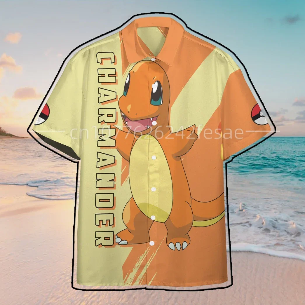 

Pokemon Charmander Hawaiian Shirt Casual Fashion Street Y2K Button Shirt Men's and Women's T-Shirt pikachu Hawaiian Shirt