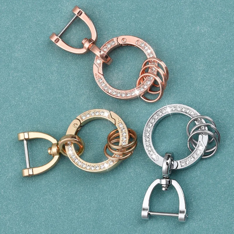 

Fashion Rhinestone Keychain Round Metal Rings Bag Hanging Ornaments Keyring Connecting Buckle Key Chain Jewelry Accessories