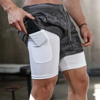 2021 Summer 2 In 1 Shorts Men GYMS Fitness Running Shorts Quick Dry Male Shorts Bodybuilding Short Pants