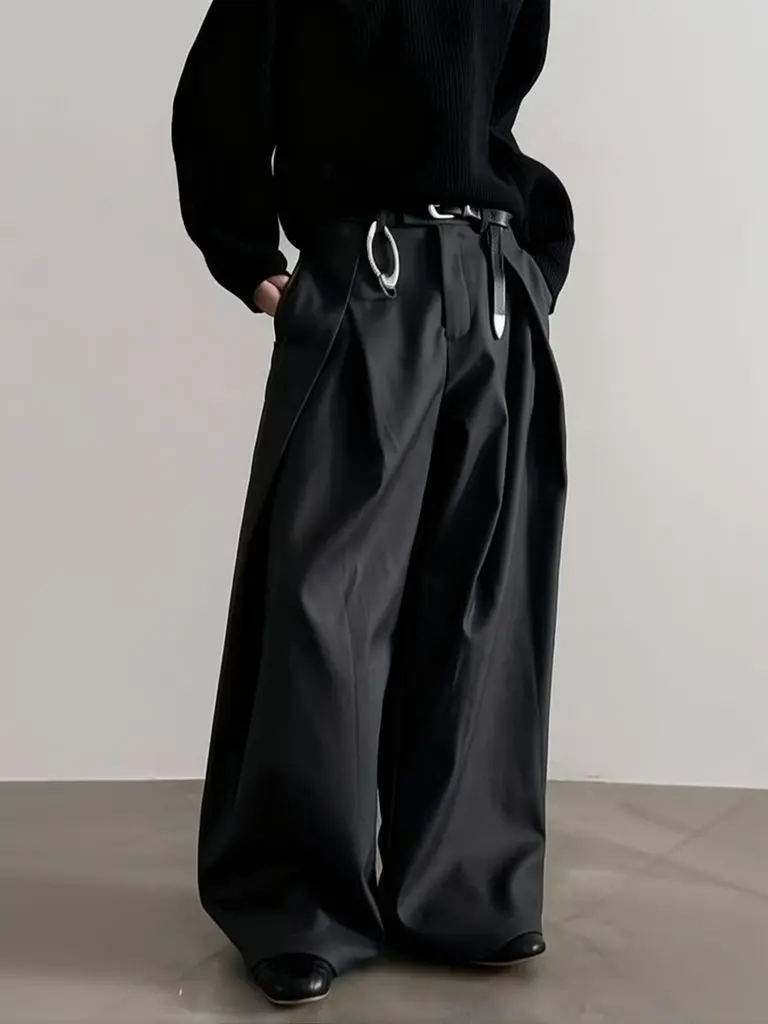 Harajuku Arbeitskleidung Weite Anzughose für Herren Business Plissierte Gebogene Gerade Lange Hose Streetwear Lose Lässige Baggy-Hose