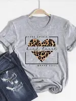 Tee Basic Clothing Women Clothes Print T Shirt Leopard Love Heart Trend Cute Summer Top Fashion Short Sleeve Graphic T-shirt