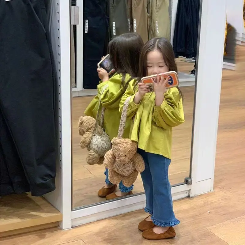 Girl Top New Spring Fashion Wild Style Puff Sleeves Doll Shirt Simple Loose Solid Long Sleeve Top Baby Girl Clothes