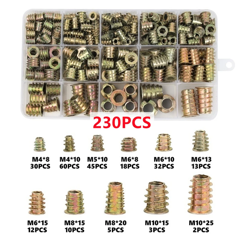 230/100/80PCS Insert Nut Flanged Hex Drive Head Furniture Nuts M4 M6 M8