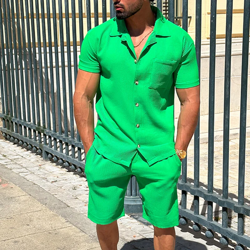 

Men's Short Sleeve Shirt and Shorts Set | Casual Leisure Summer Outfit | Easy-Breezy