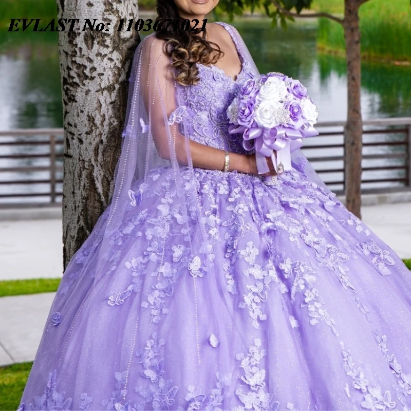 Quinceanera Dress Ball Gown Butterfly Applique Beaded with Cape Sweet 16