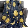 Flannel Throw Blankets Boho Chic Golden Sun Moon and Stars Blue Black Sky Antique Blankets Lightweight Luxury Blanket,Couch Bed 1
