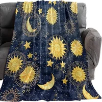 Flannel Throw Blankets Boho Chic Golden Sun Moon and Stars Blue Black Sky Antique Blankets Lightweight Luxury Blanket,Couch Bed 1