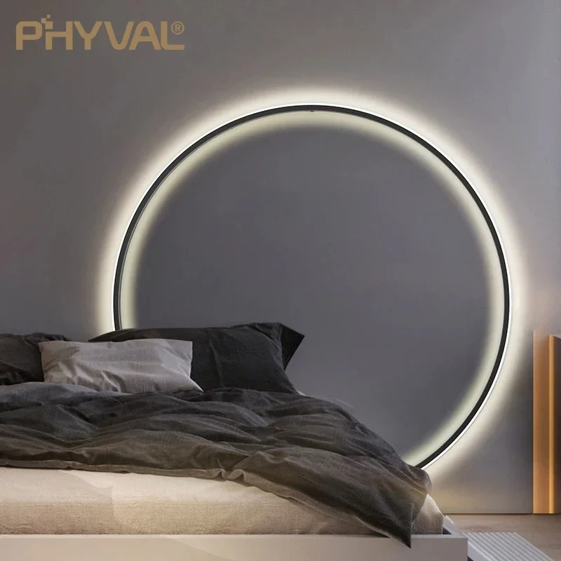 NordicLEDSolidblackCircleWallLampNowiringLivingRoomWall