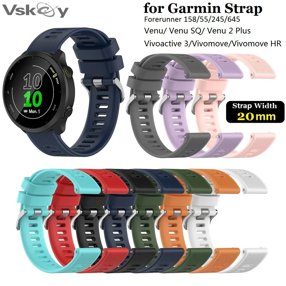 

10PCS Smart Watch Strap for Garmin Forerunner 158 55 245 645 Venu 2 Plus Vivoactive 3 Quick Release Silicone Wristband 20mm