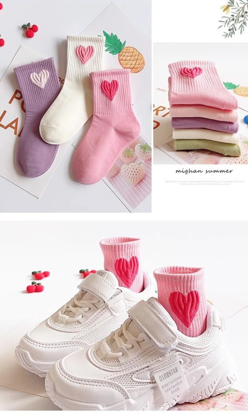 5/10 Paar Kindersocken, bonbonfarbene Sportsocken für Mädchen, Großhandel für Frühling, Sommer, Herbst und Winter, feuchtigkeitsableitend. – Detail 8