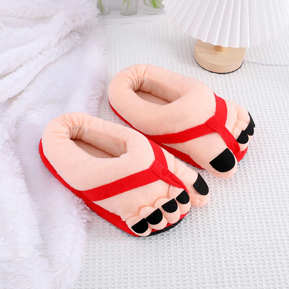 Funny Big Toe Shoes Cartoon Fuzzy Slippers Non Slip Winter Warm Slippers Comfortable Fluffy Couple Shoes for Indoor Bedroom