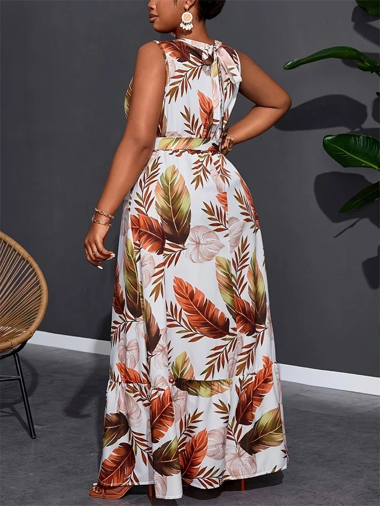 Wmstar Plus Size Women Clothing DressSweet Elegant  Flower Print Sleeveless  Summer Holiday Clothes Maxi Dresses Wholesale  2025