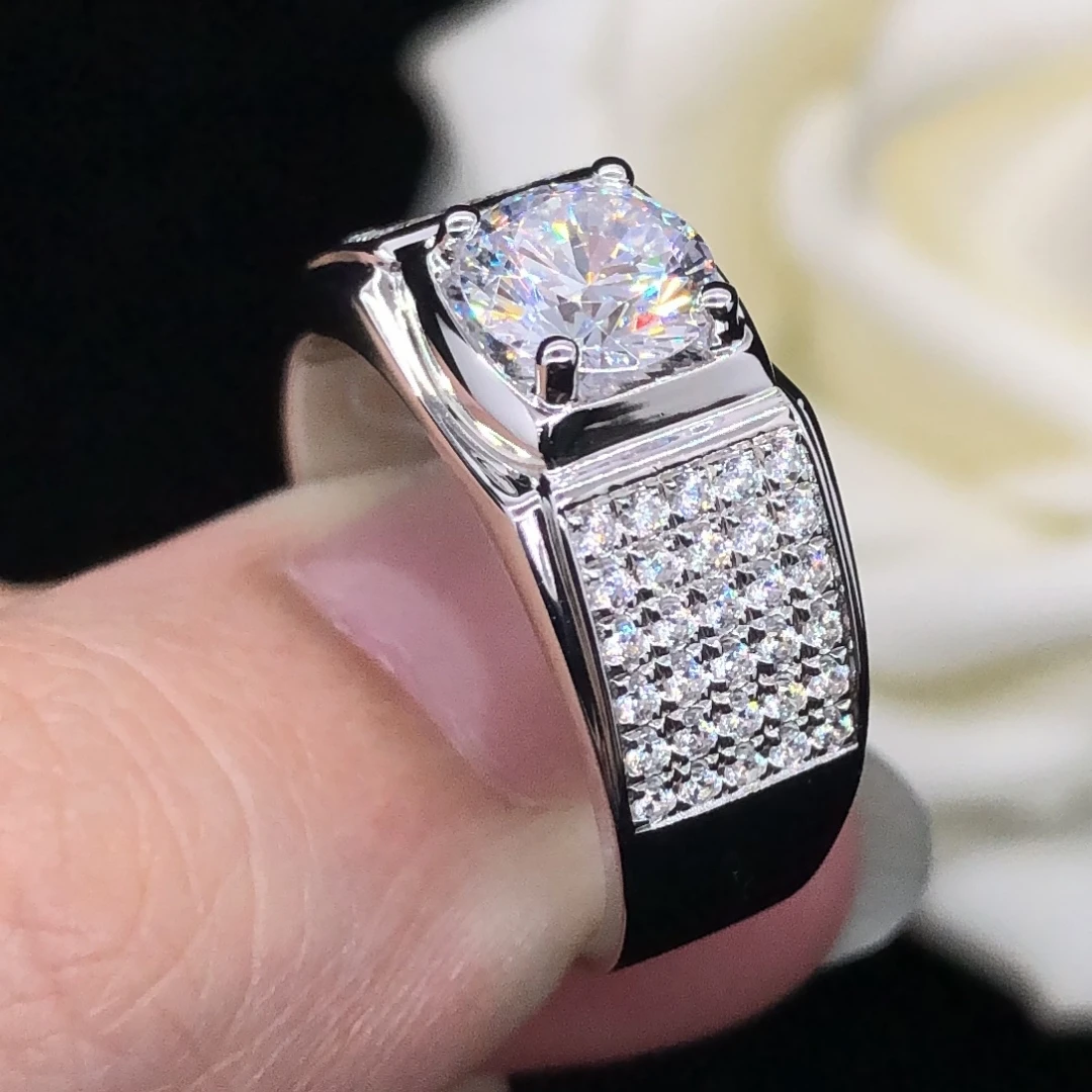 

Роскошное великолепное мужское кольцо с муассанитом 1-2Ct D VVS1, белое золото 14 к AU585, мужское кольцо на палец, ювелирные изделия