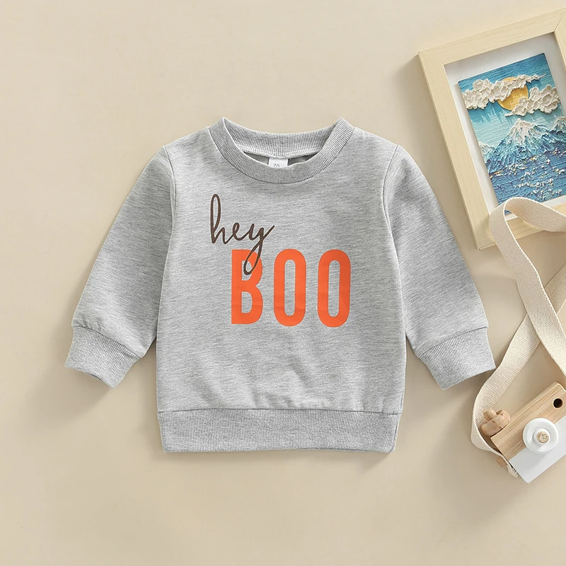 FOCUSNORM 3 Colors Halloween Baby Girls Boys Sweatshirt Tops 0-3Y Letter Printing Long Sleeve Pullover Outwear