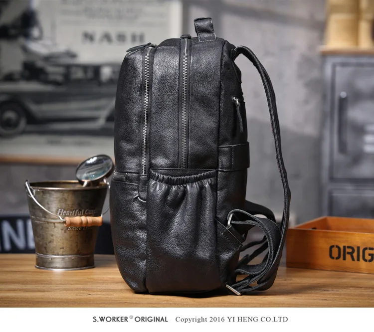 PNDME einfache lässige hochwertige echtes Leder Herren Rucksack Outdoor-Reisen handgemachte Rindsleder Damen Laptop Schultaschen – Detail 10