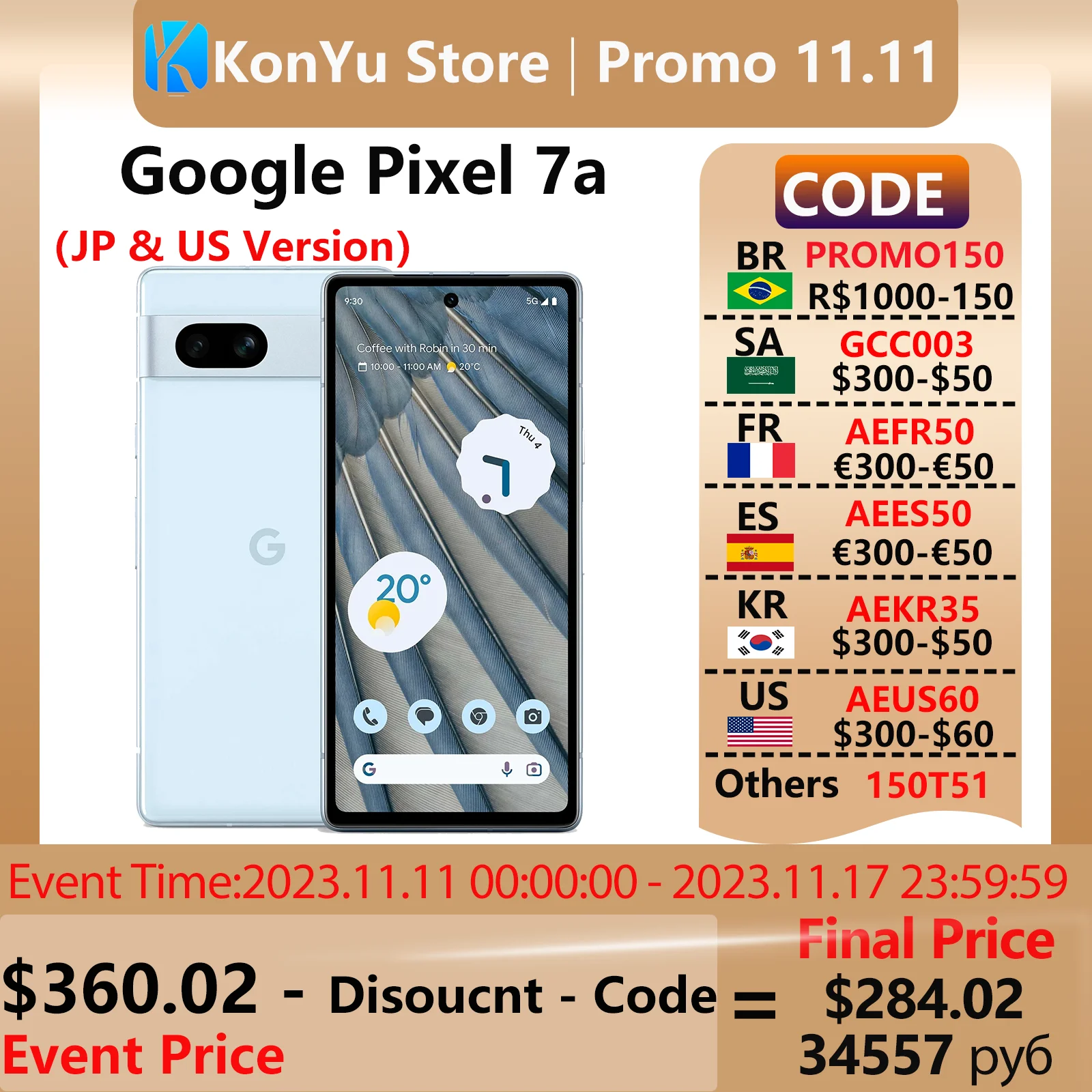  Brand New Original Google Pixel 7a Google Tensor G2 6.1 inches 64 MP + 12 MP 4400 mAh Google Pixel 7A 