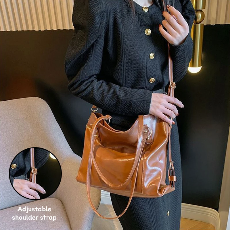 Women's Solid Color Shoulder Bag Fashion Autumn and Winter Tote Bag Soft Leather Commuter Female Bags Handheld New Style